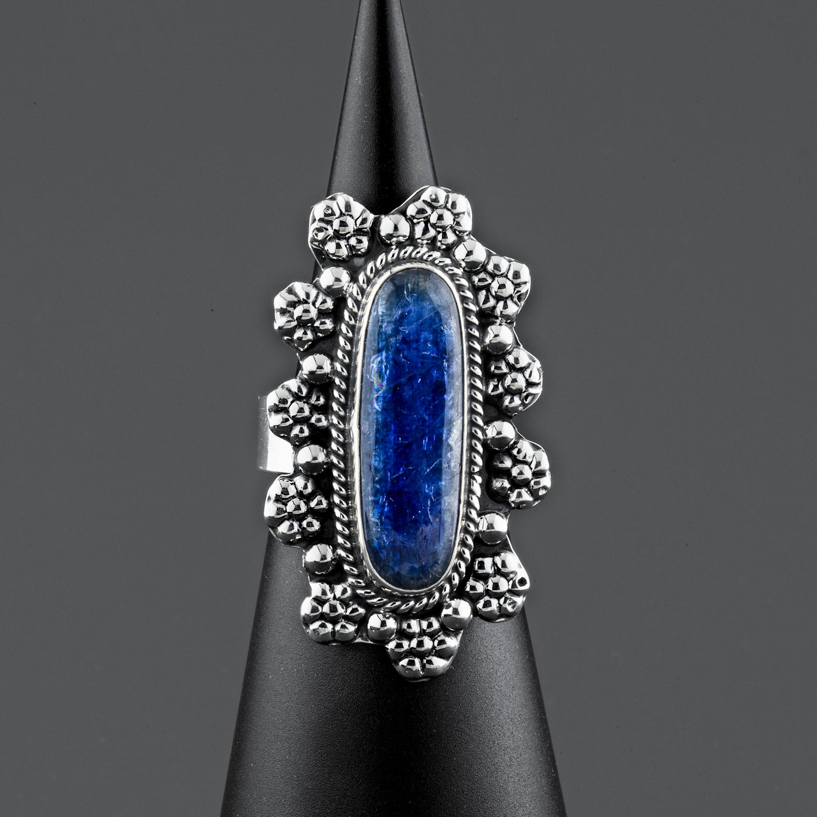 long floral kyanite ring
