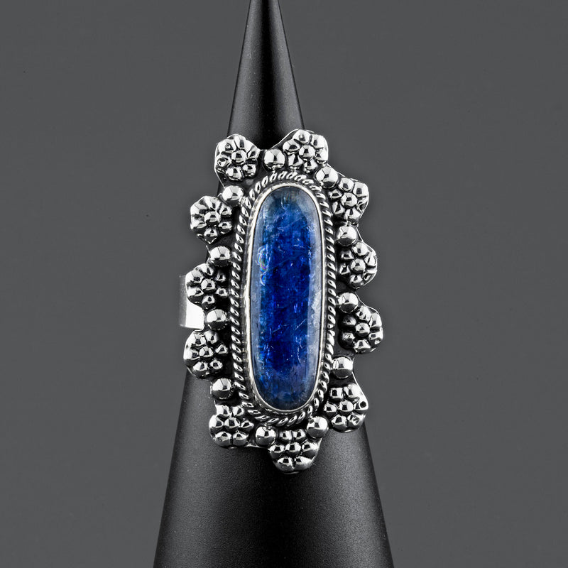 long floral kyanite ring