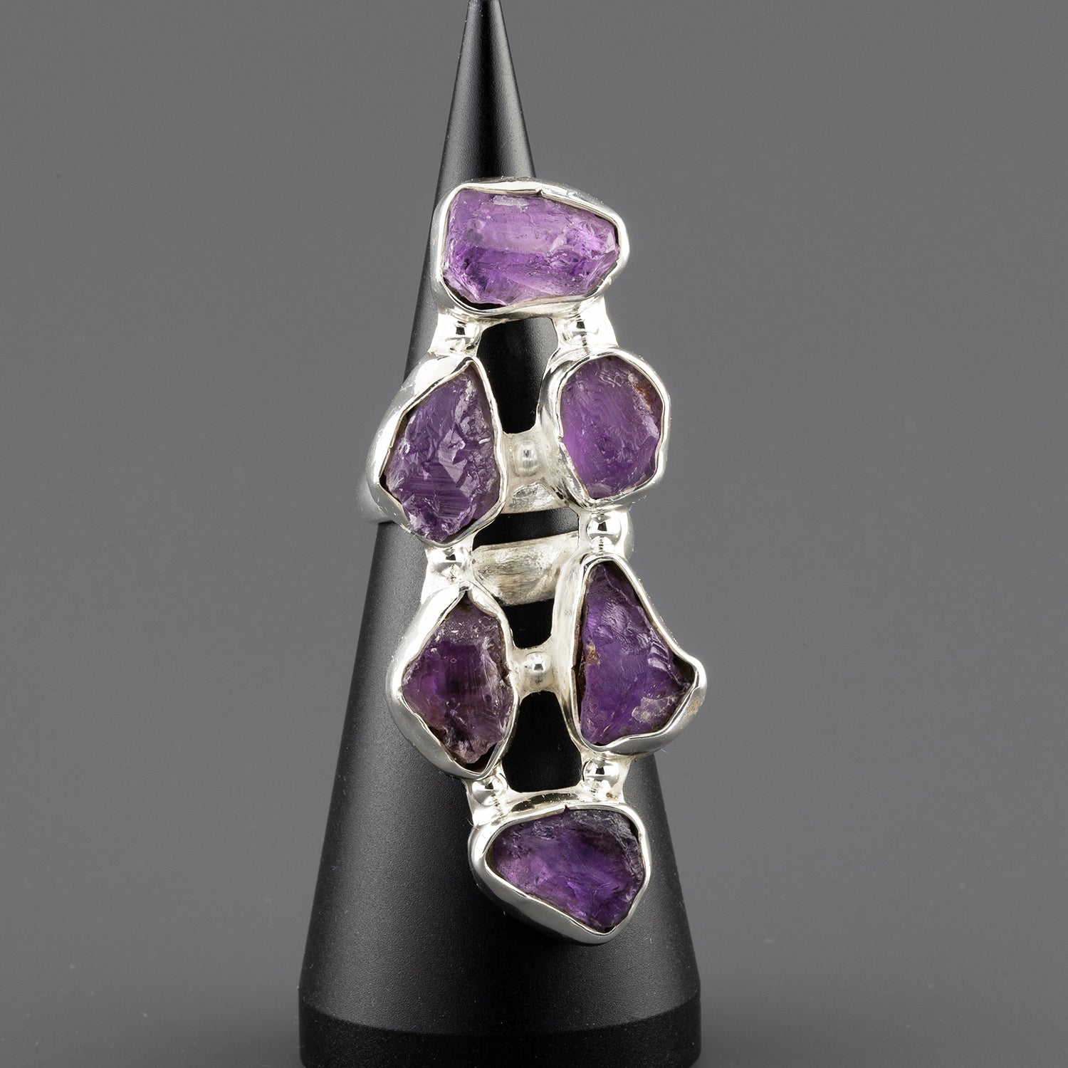 long raw amethyst silver ring