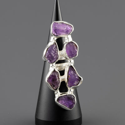 long raw amethyst silver ring