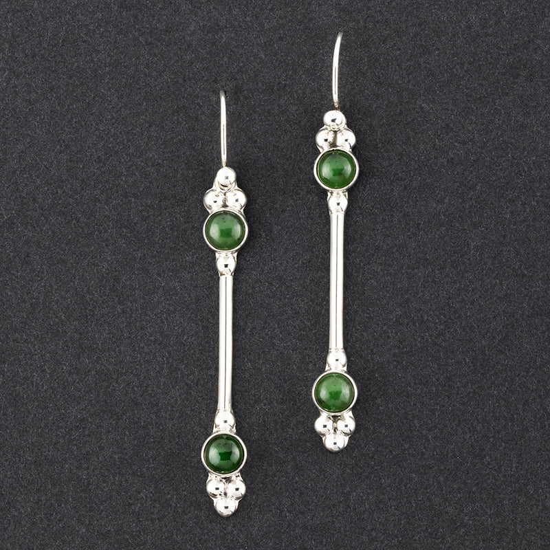 long sterling silver and jade drop earrings
