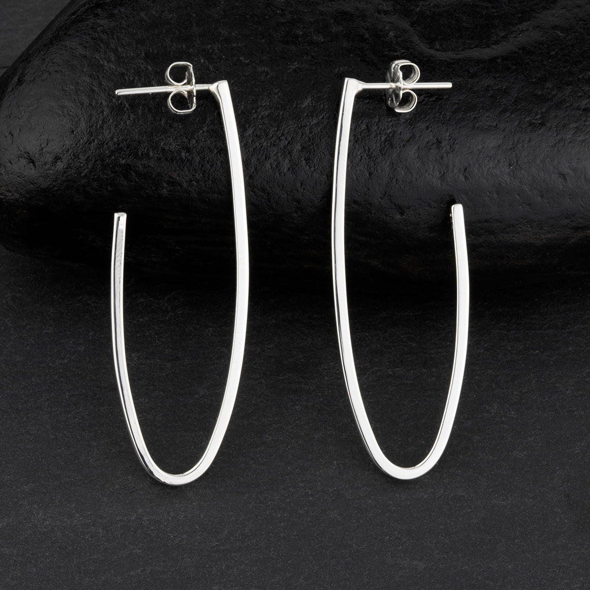 Silver oval hoops store