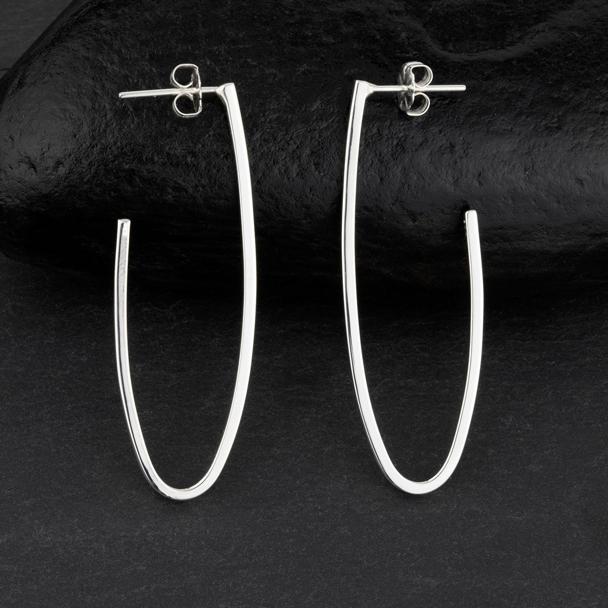 long sterling silver oval hoop earrings
