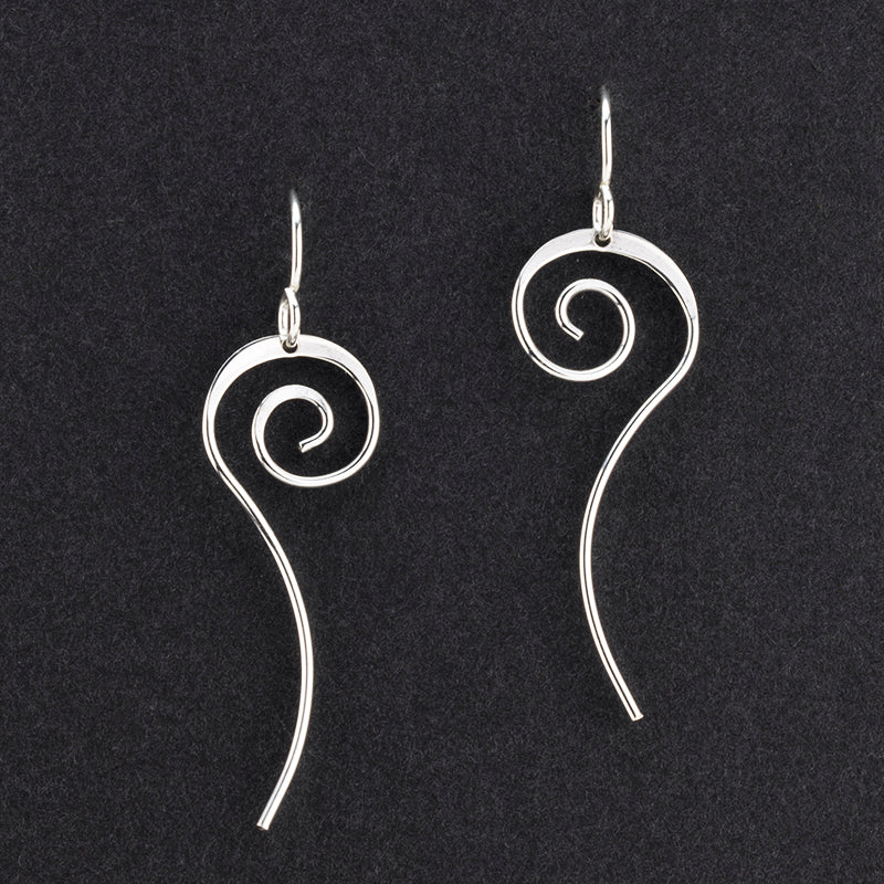 long sterling silver spiral dangle earrings