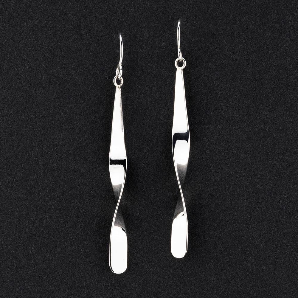 long sterling silver twist dangle earrings