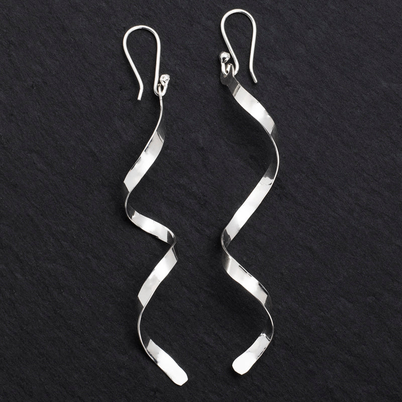 long sterling silver twist drop earrings