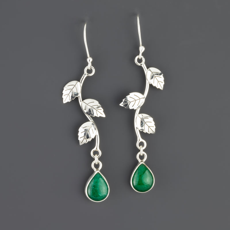 long sterling silver wine leaf earrings
