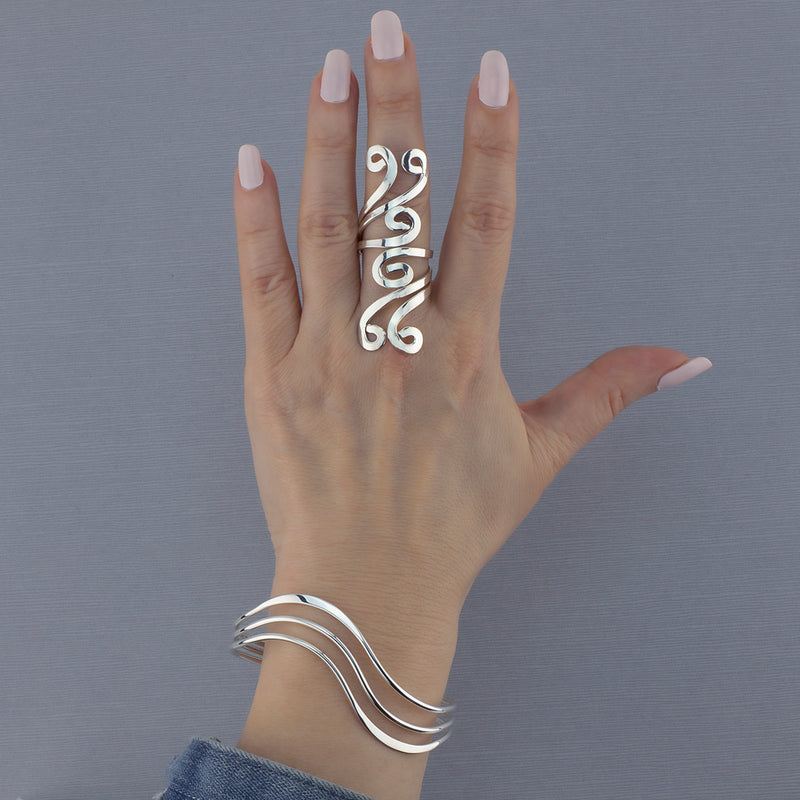 long sterling silver swirl ring
