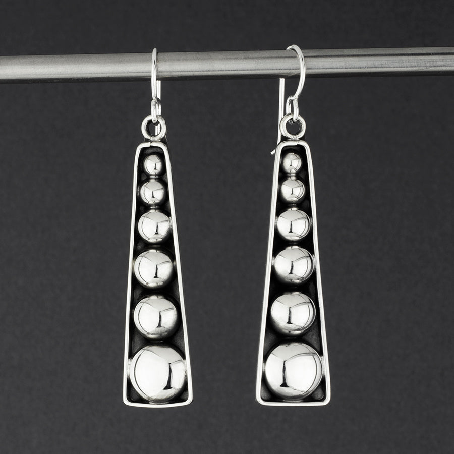 long Taxco silver beaded drop earrings