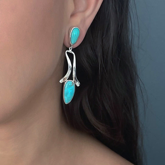 large turquoise two stone dangle earrings