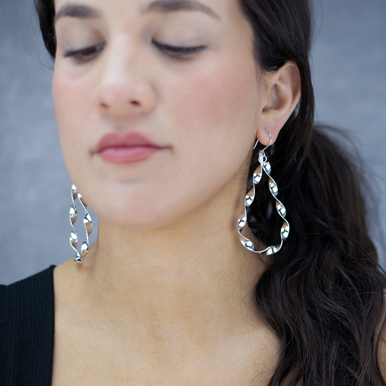 Large Sterling Silver Twisted Teardrop Dangle Earrings