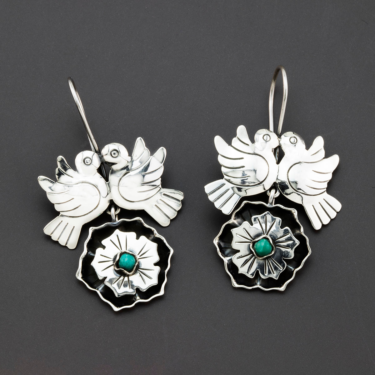 lovebirds-Mexican silver earrings