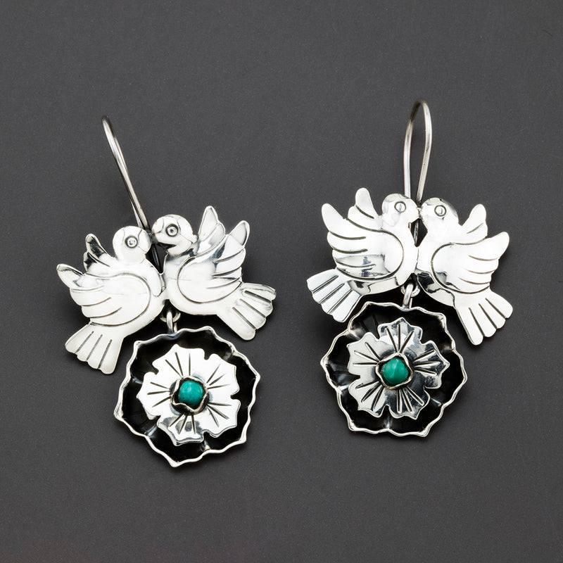 lovebirds-Mexican silver earrings