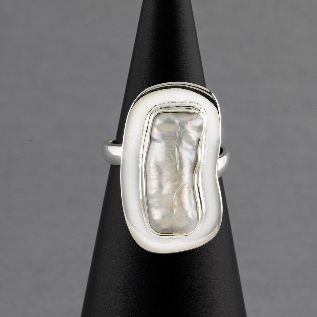 luna frame irregular pearl silver ring