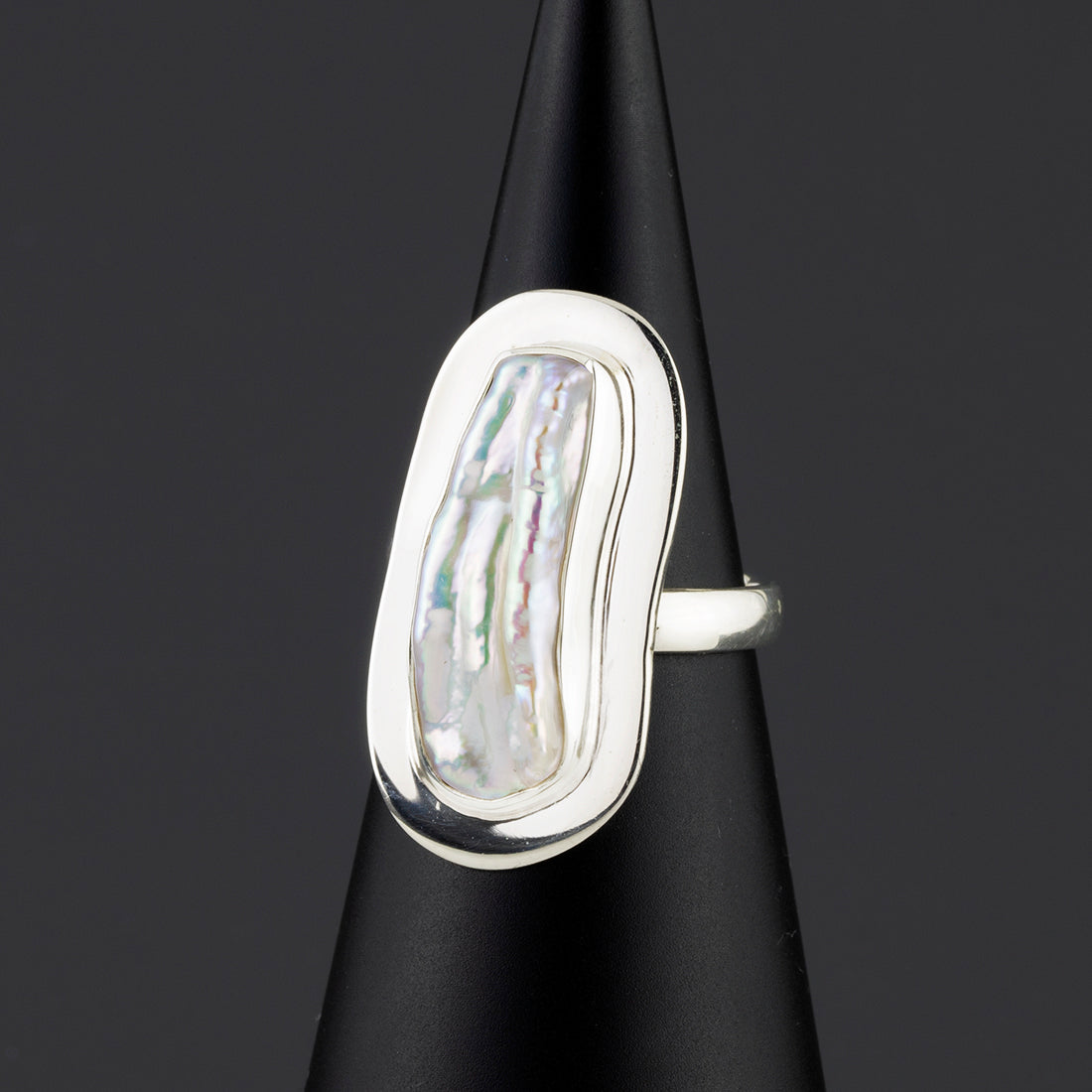 luna frame pearl silver ring