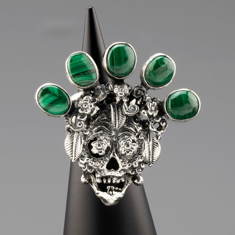 Malachite Calavera Ring