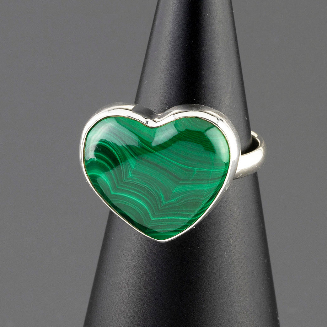 malachite heart silver ring