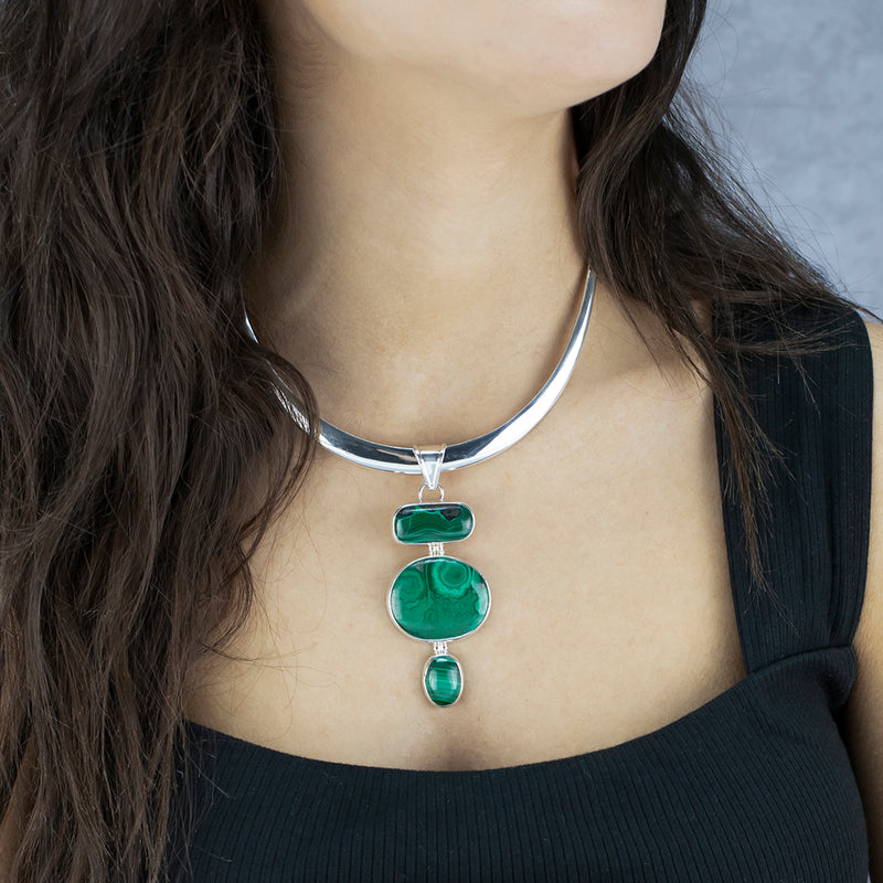 large malachite three stone pendant