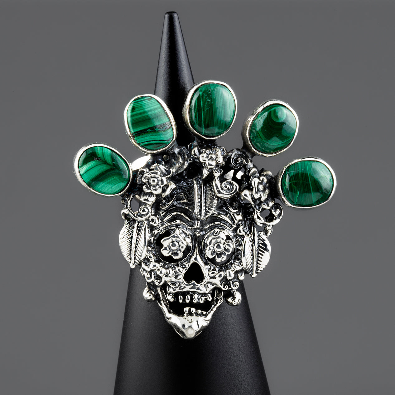 malachite sugar skull ring