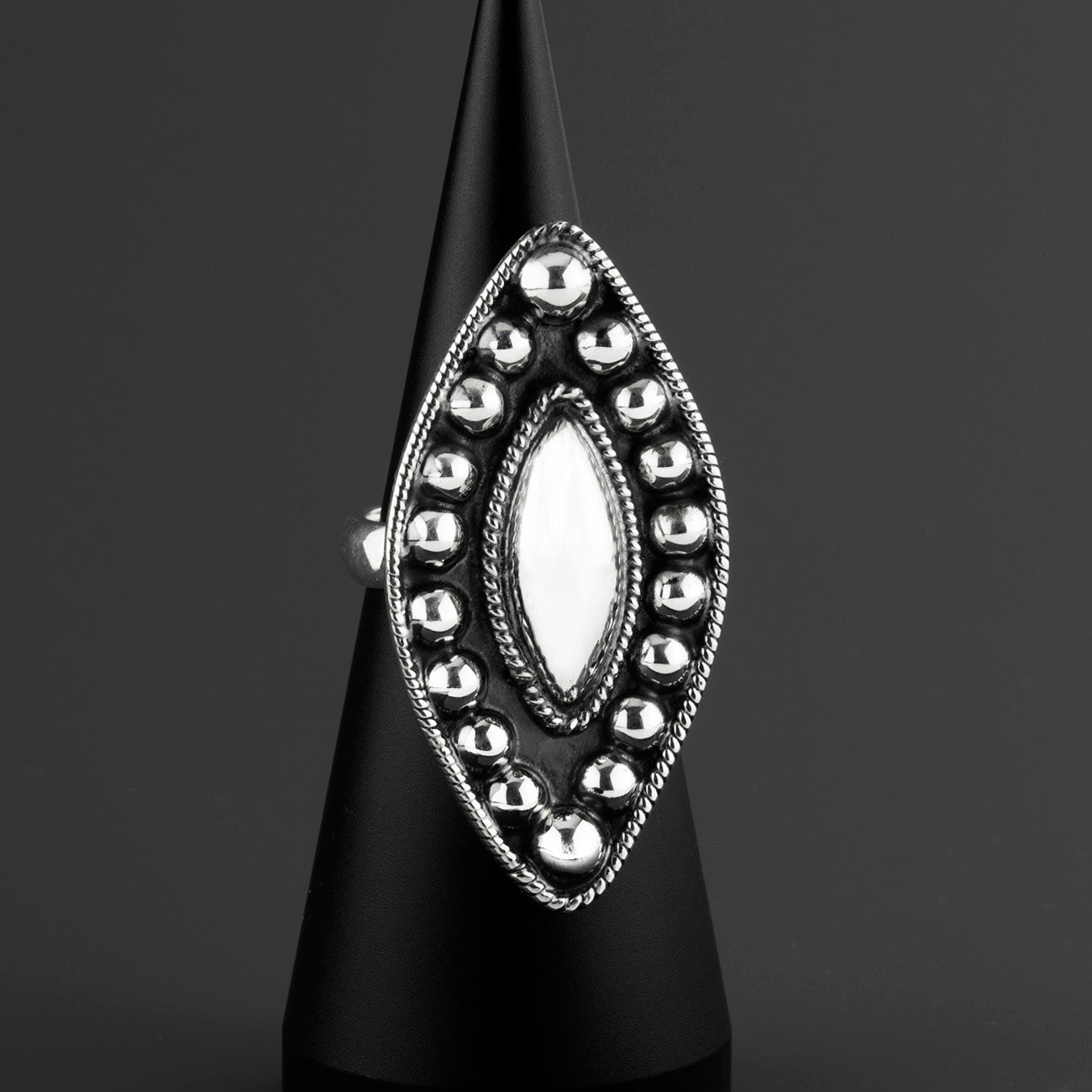 marquise rebel Taxco silver ring