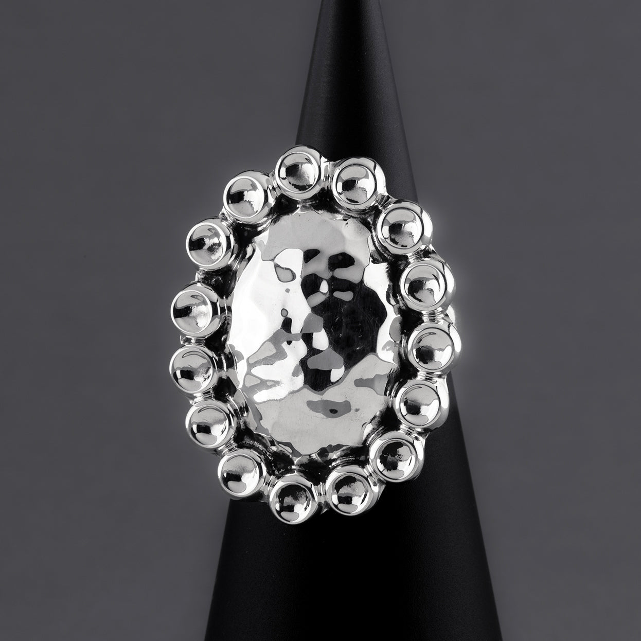 Oval Hammered Sterling Silver Statement Ring - Reveka Rose