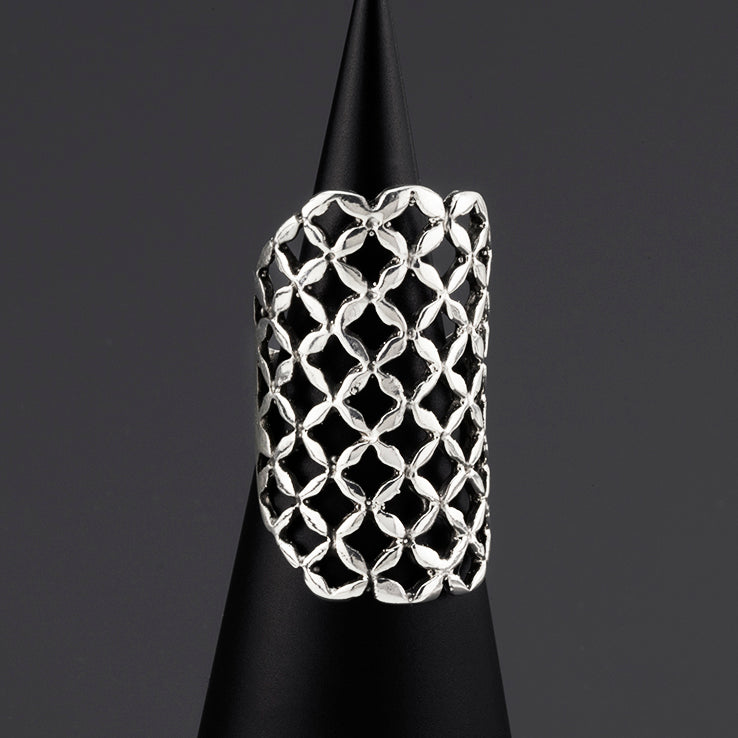 mesh drama sterling silver ring