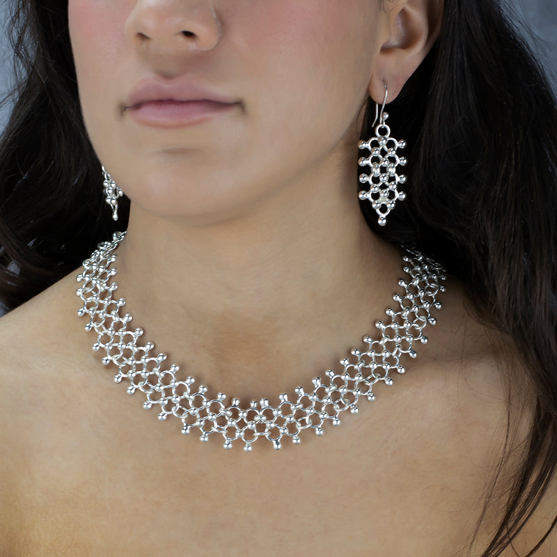 sterling silver mesh statement necklace