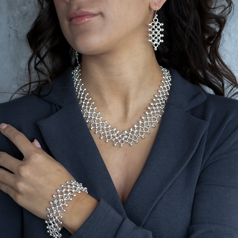 sterling silver mesh statement necklace