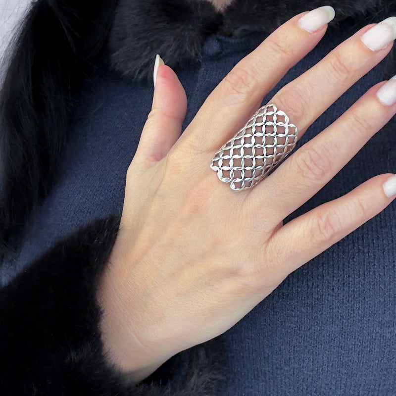 mesh drama sterling silver ring