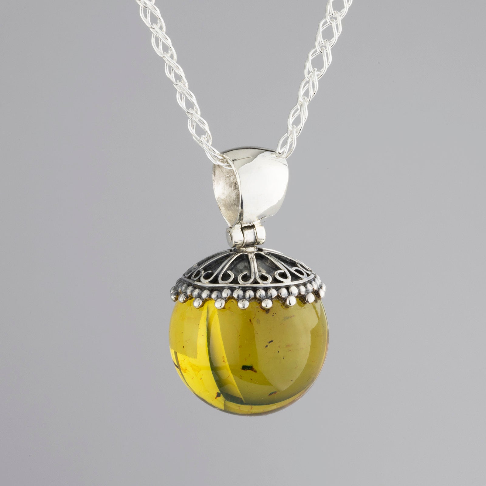 Mexican silver and amber ball necklace