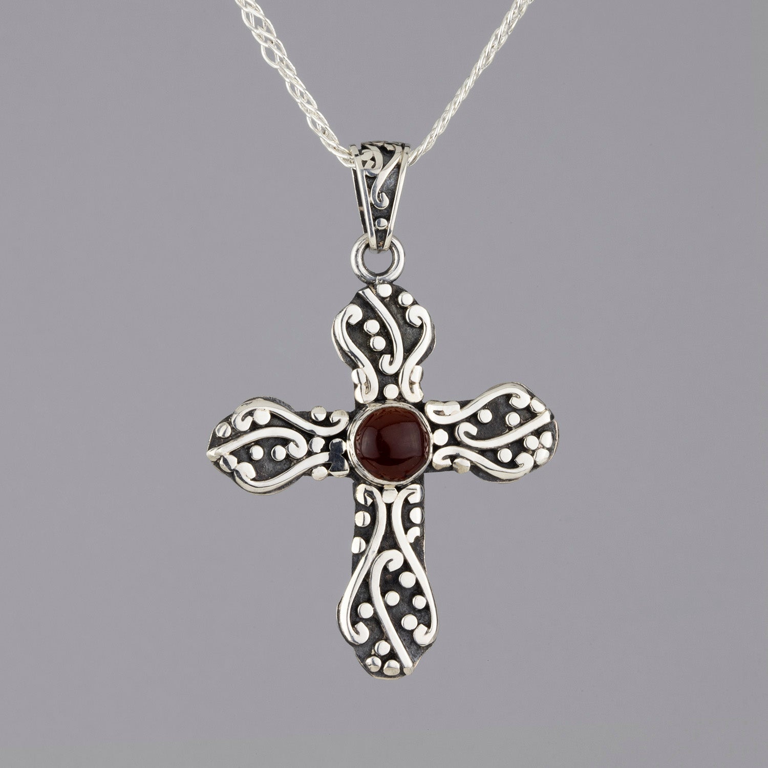 Mexican silver and amber cross necklace