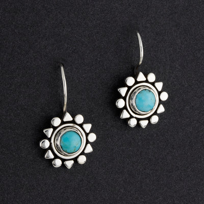 Mexican silver and turquoise sun earrings