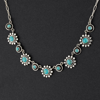 Mexican silver and turquoise sun necklace