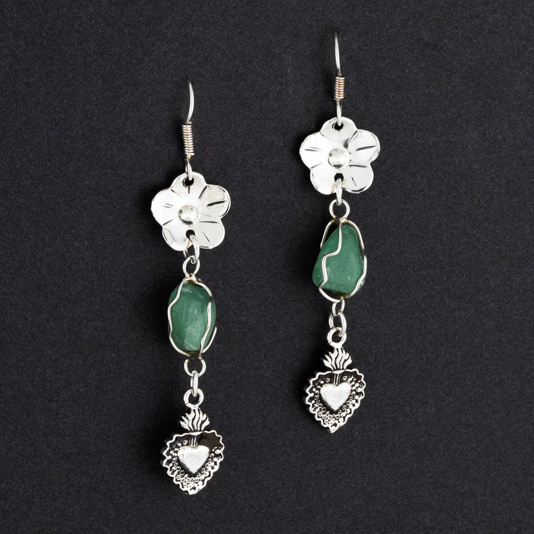 Mexican silver aventurine dangle earrings