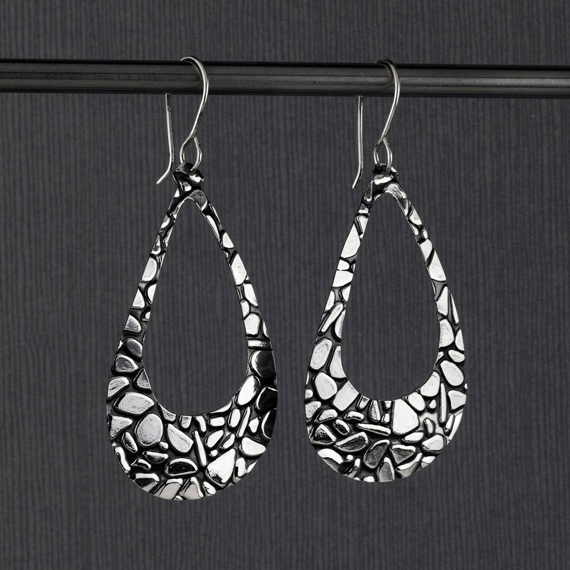 Mexican silver cobblestone teardrop earrings