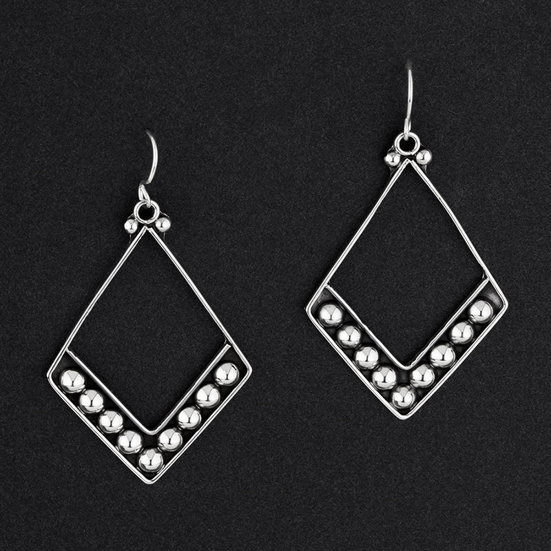 Mexican silver diamond shaped beaded earrings