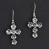 Mexican silver flower cross drop earrings