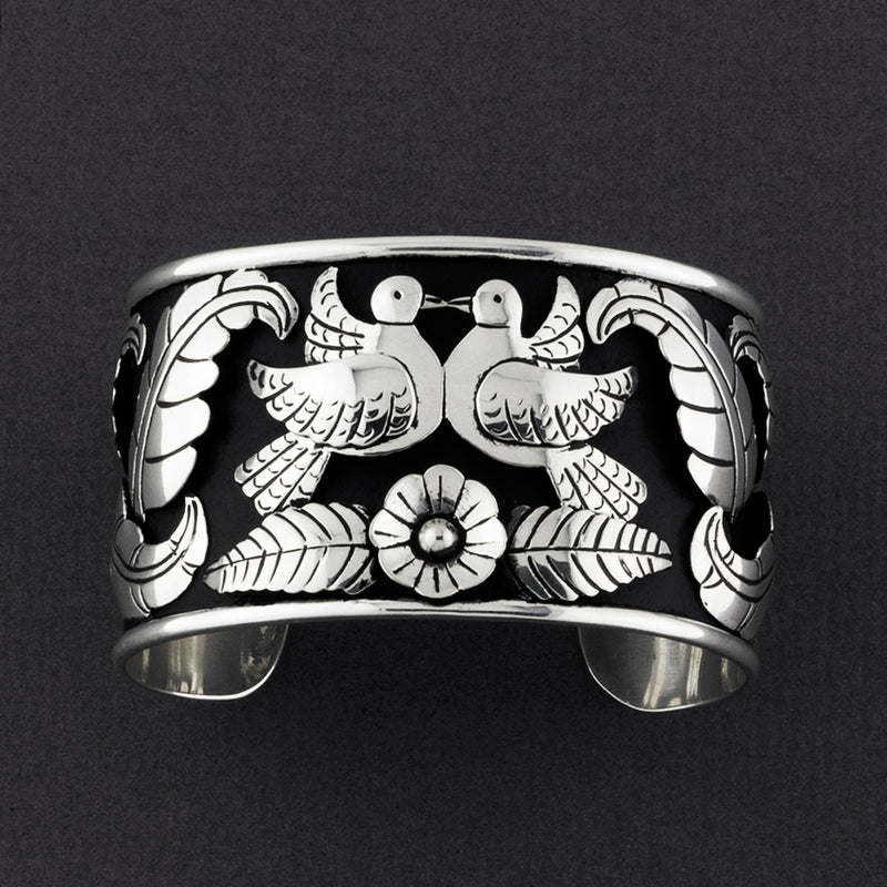 Mexican silver lovebirds cuff bracelet