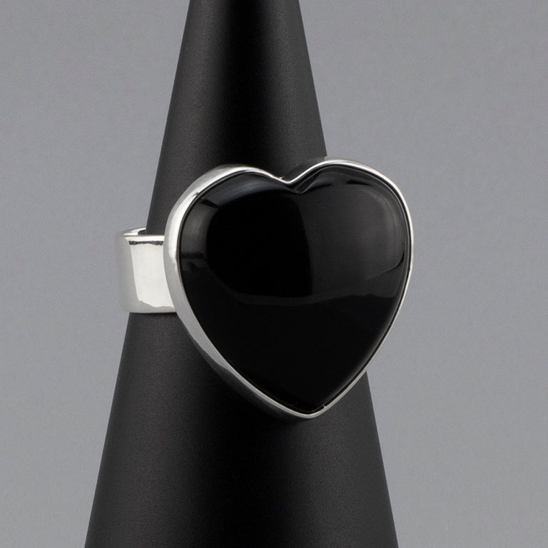 midnight heart black obsidian ring