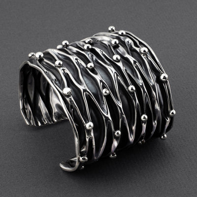 midnight waves wide silver cuff bracelet