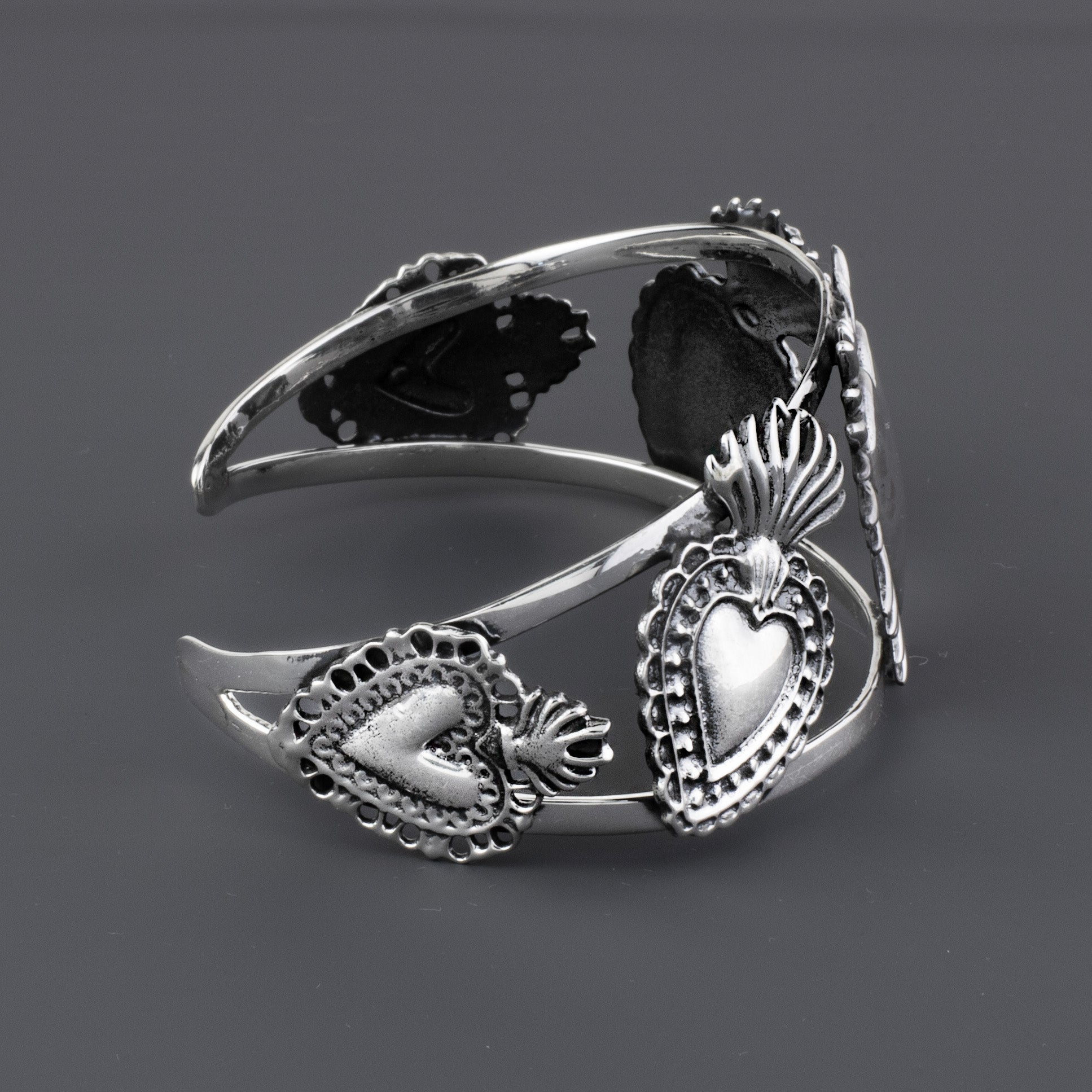 Sacred Hearts Mexican Sterling Silver Cuff Bracelet - Reveka Rose