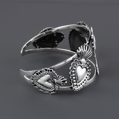 Sacred Hearts Mexican Sterling Silver Cuff Bracelet - Reveka Rose