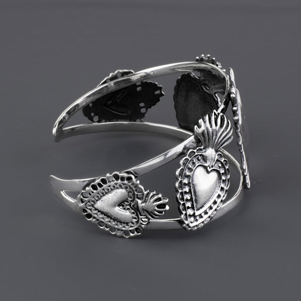 Sacred Hearts Mexican Sterling Silver Cuff Bracelet - Reveka Rose