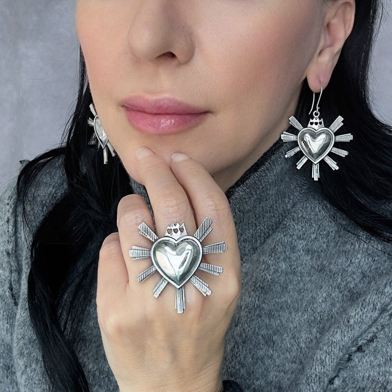 Corazon Ardiente Mexican Silver Earrings