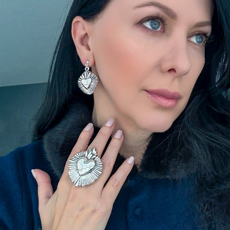 flaming heart Mexican silver ring