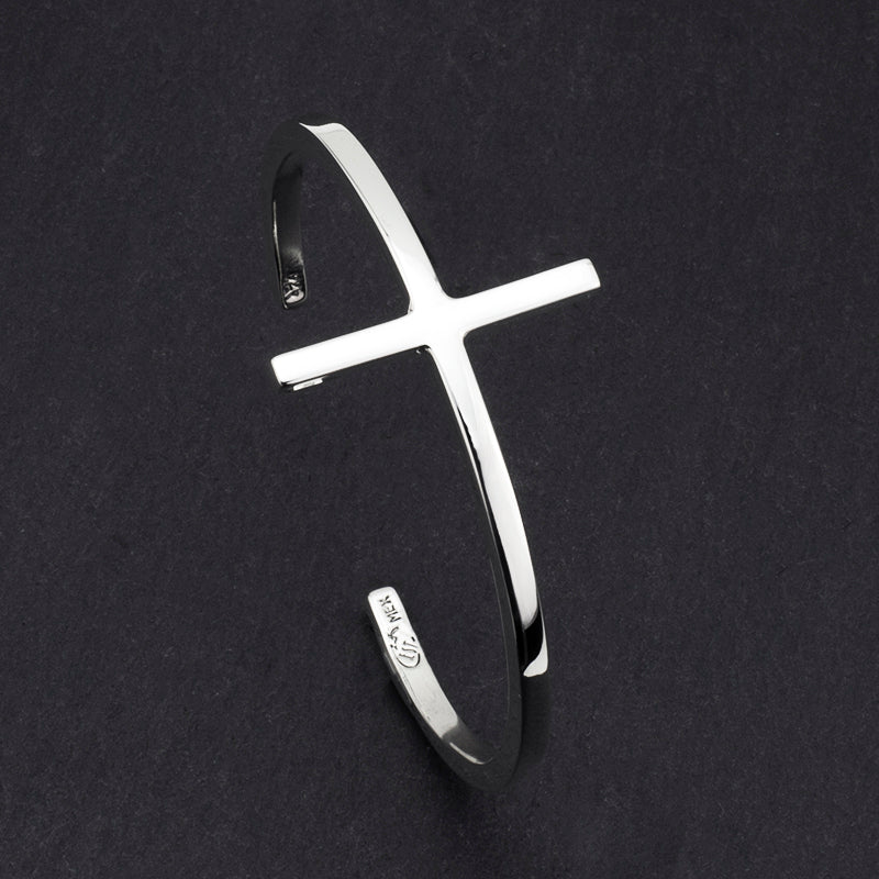 minimalist sterling silver thin cross cuff bracelet