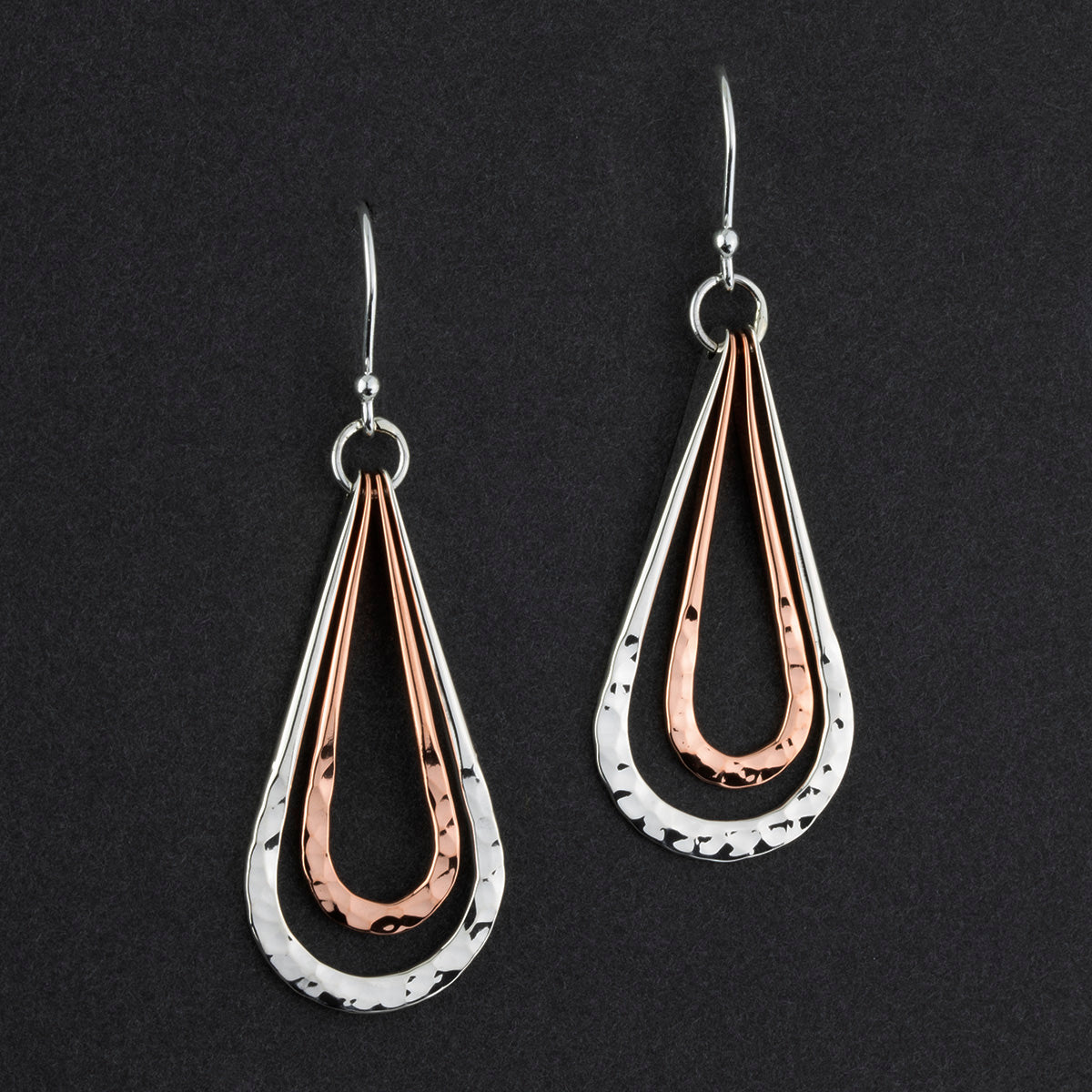 mixed metal double teardrop dangle earrings