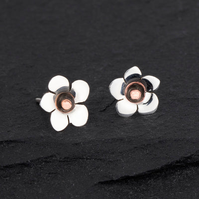 mixed metal flower stud earrings
