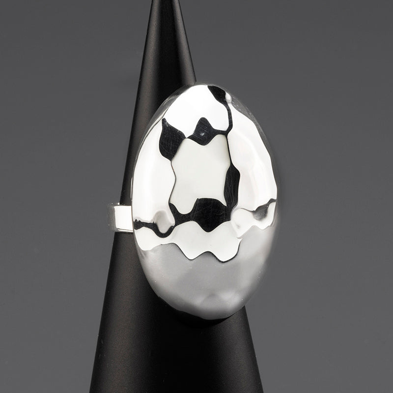 molten drama huge hammered silver ring