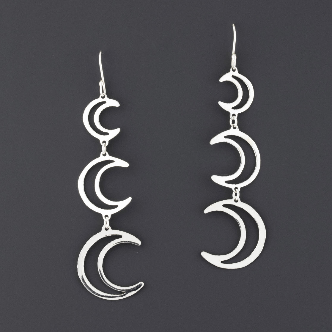 Triple Moon Sterling Silver Dangle Earrings